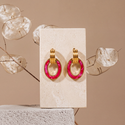 Chili Red Enamel Oval Earrings