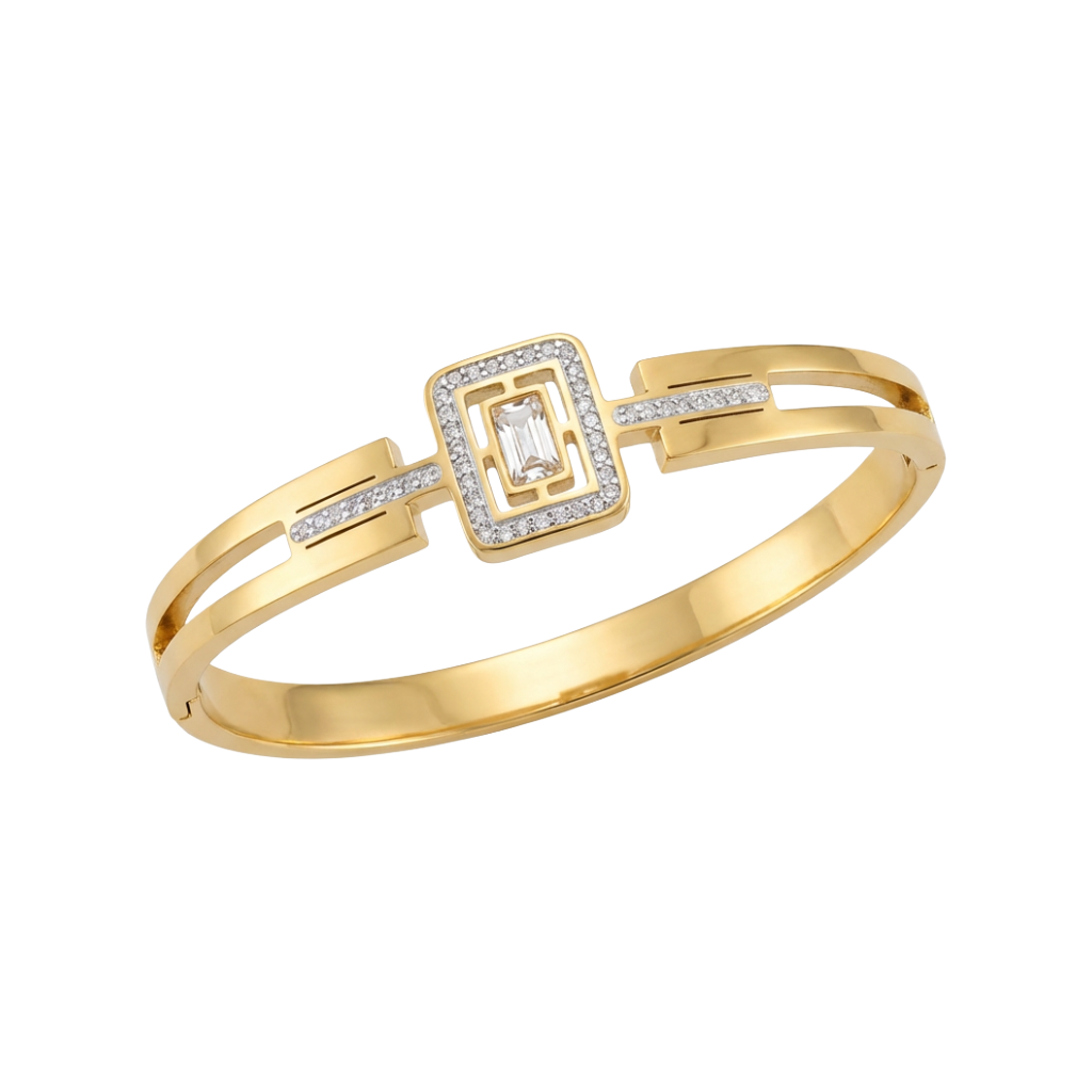 Pulseira geométrica dourada com cristais