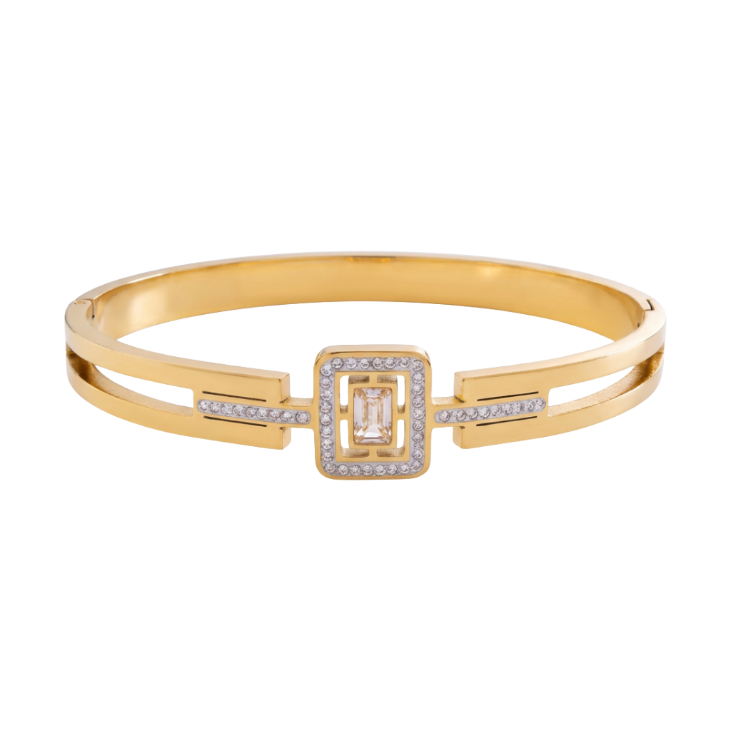 Pulseira geométrica dourada com cristais