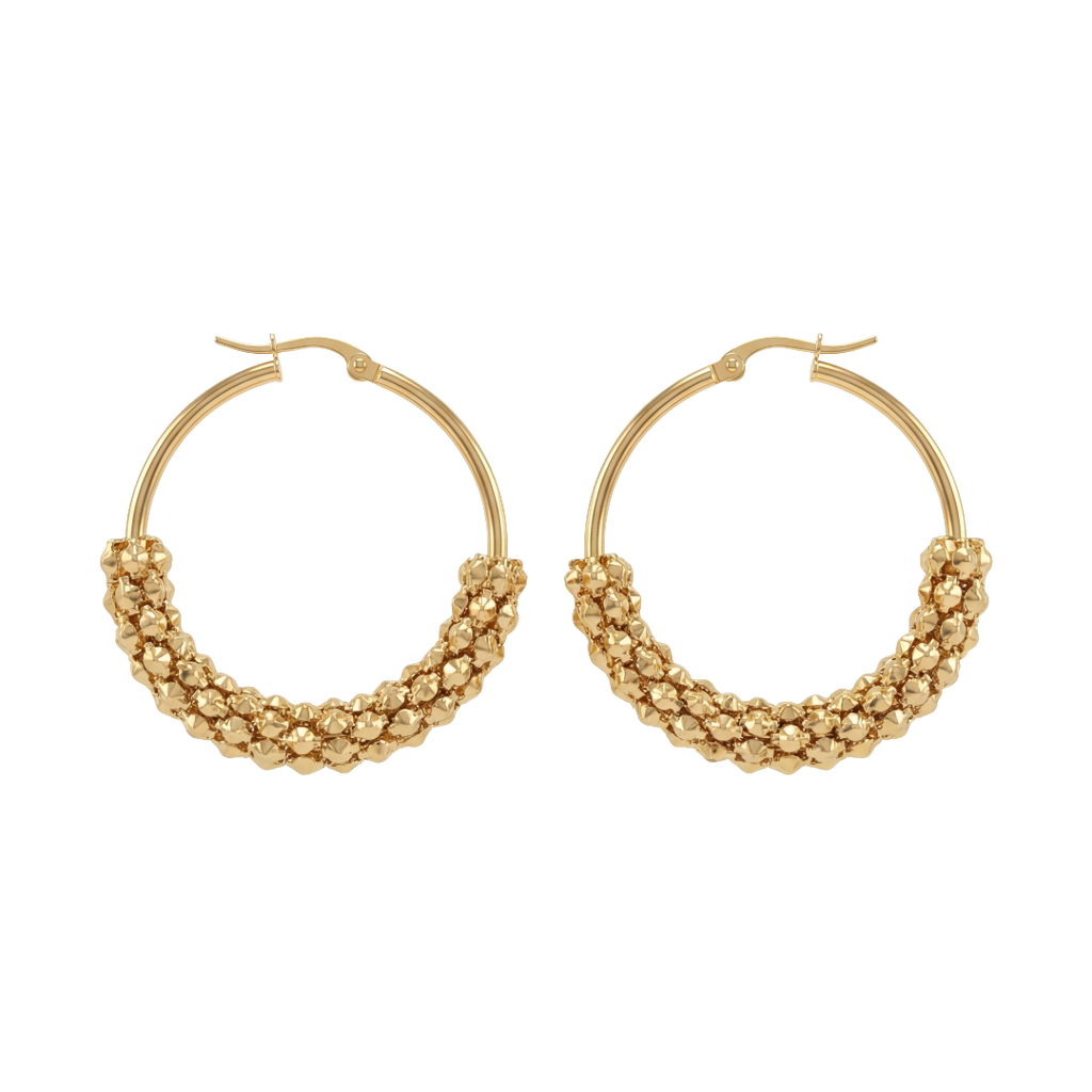 Gold Woven Bead Hoop Earrings