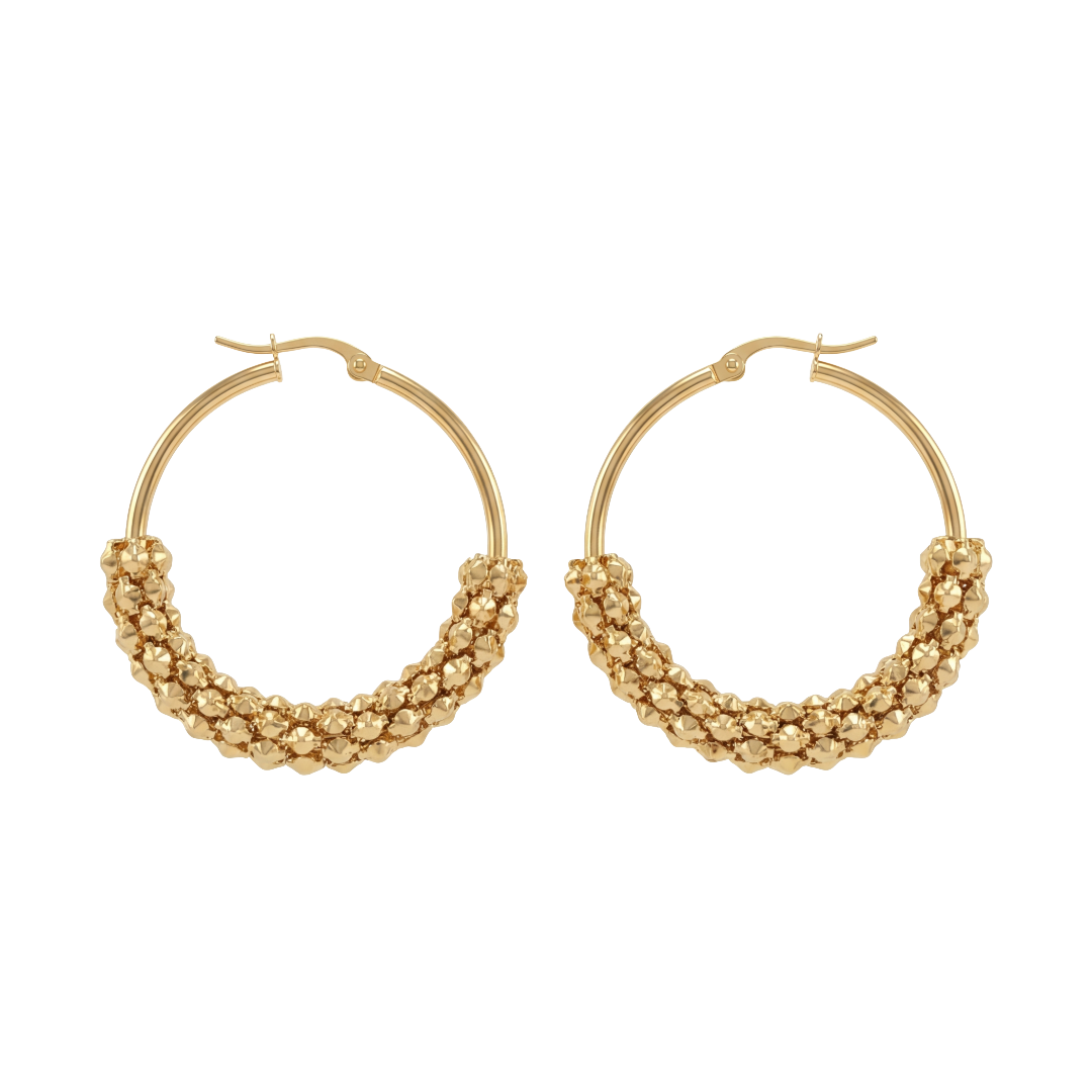 Gold Woven Bead Hoop Earrings