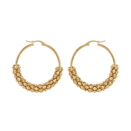 Pendientes de aro con cuentas tejidas en oro