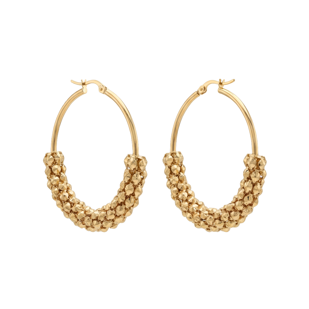 Gold Woven Bead Hoop Earrings