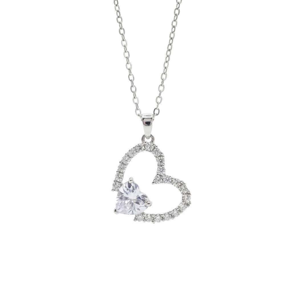 Silver Open Sparkling Crystal Heart Necklace