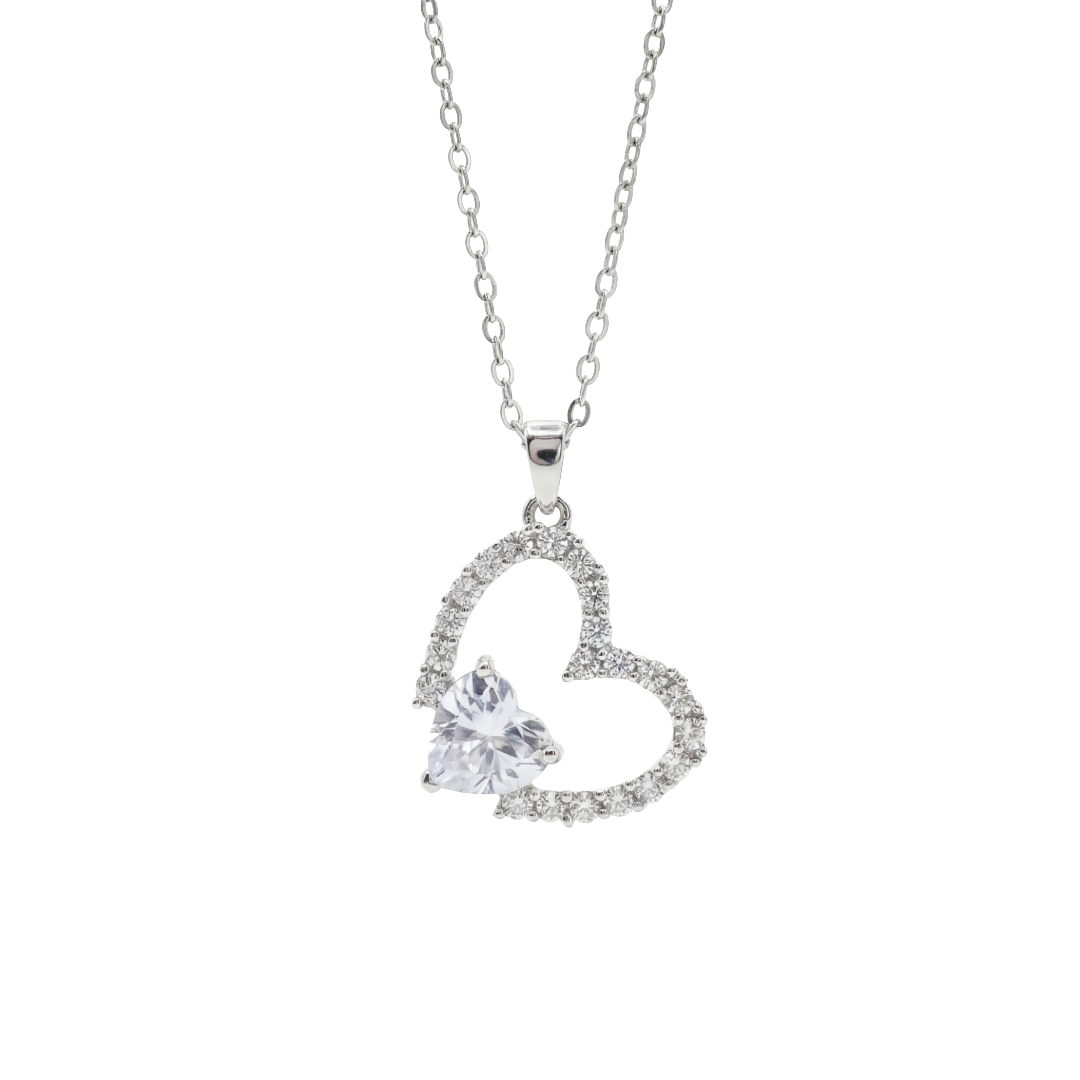 Silver Open Sparkling Crystal Heart Necklace