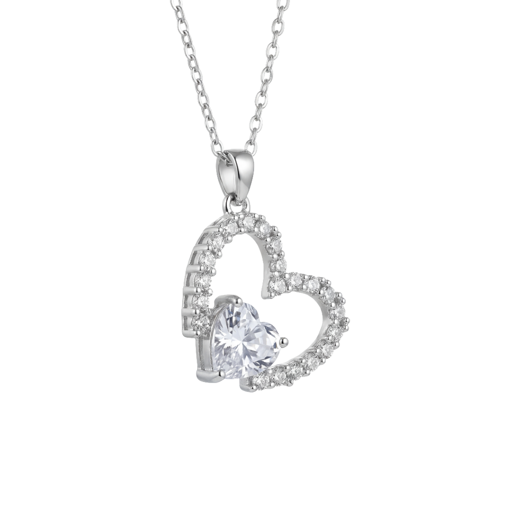 Silver Open Sparkling Crystal Heart Necklace