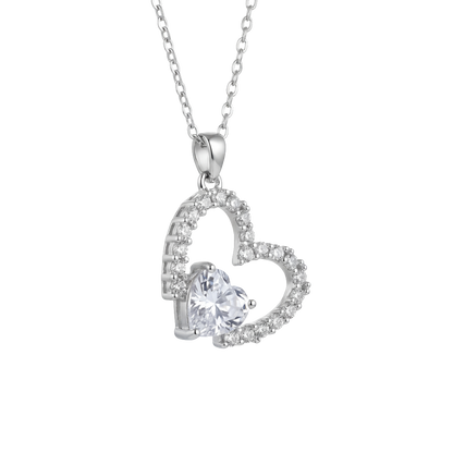 Collar de corazón de cristal brillante abierto de plata