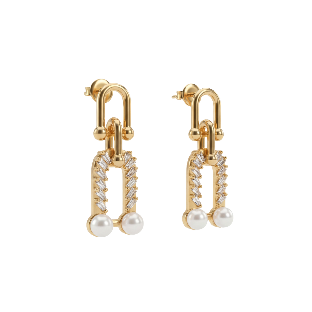 Chain Pearl Duo Earrings
