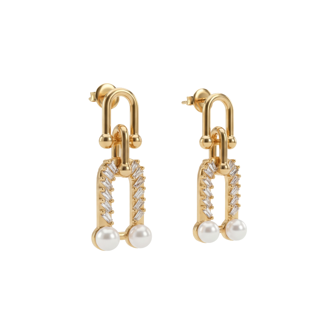 Chain Pearl Duo Earrings