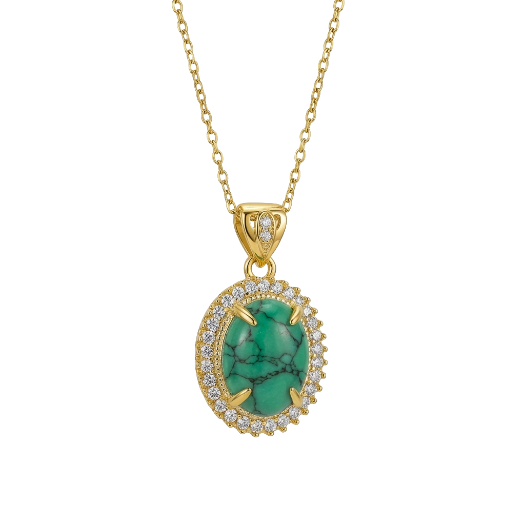 Green Marble Oval Pendant Necklace