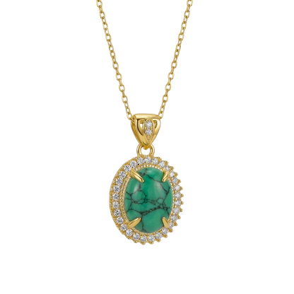 Green Marble Oval Pendant Necklace