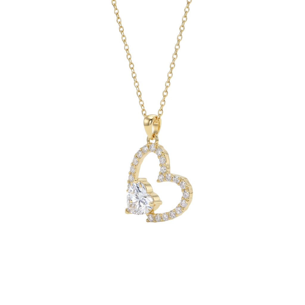 Collar de corazón de cristal brillante abierto de oro