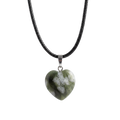 Natural Green Stone Heart Pendant Necklace with Black Cord