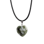 Natural Green Stone Heart Pendant Necklace with Black Cord