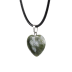 Natural Green Stone Heart Pendant Necklace with Black Cord
