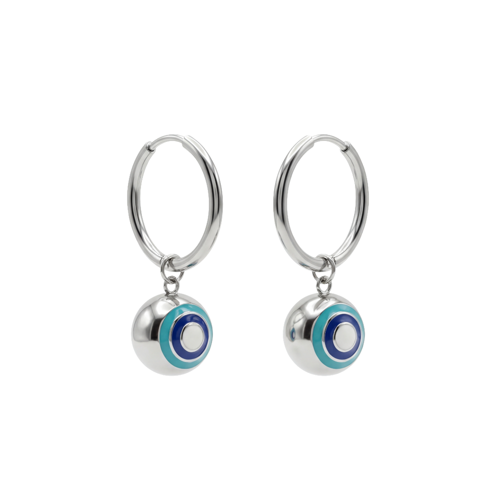 Silver Ball Evil Eye Earrings