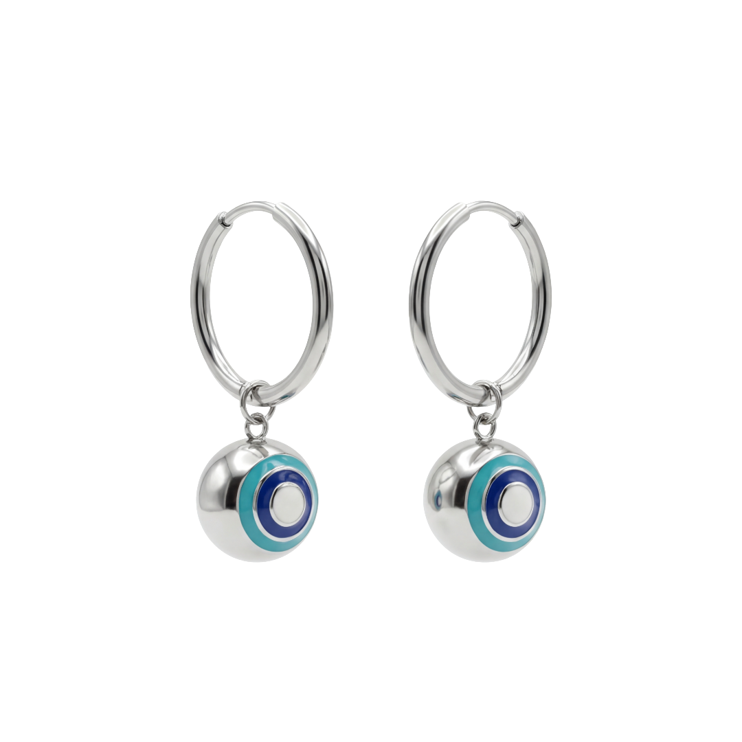Silver Ball Evil Eye Earrings