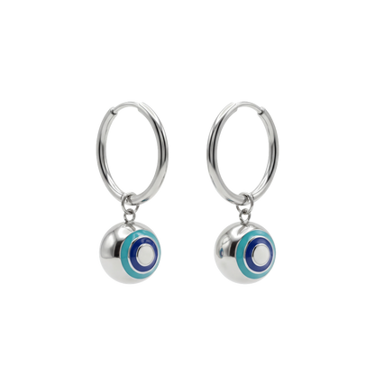 Silver Ball Evil Eye Earrings