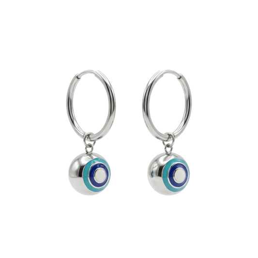 Silver Ball Evil Eye Earrings