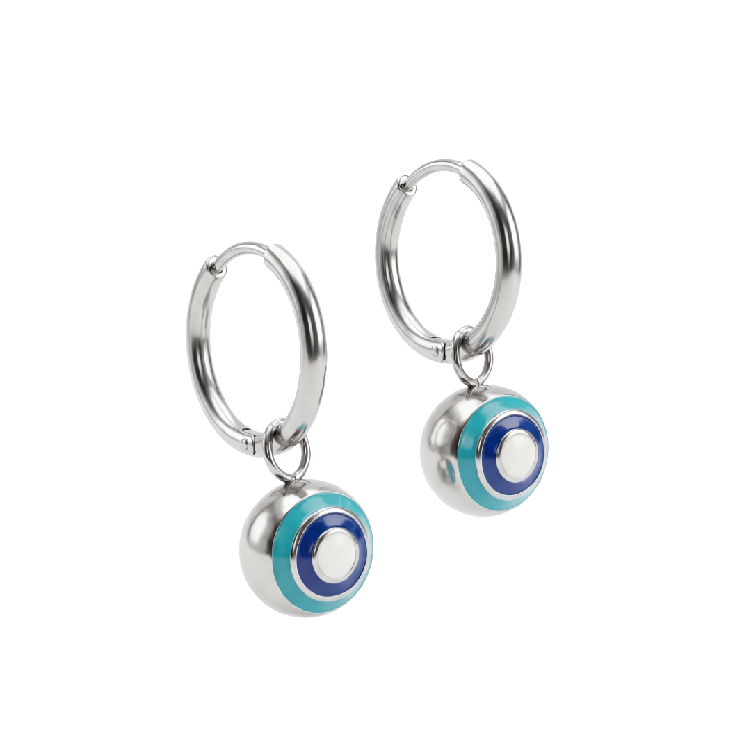 Silver Ball Evil Eye Earrings