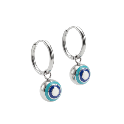 Silver Ball Evil Eye Earrings