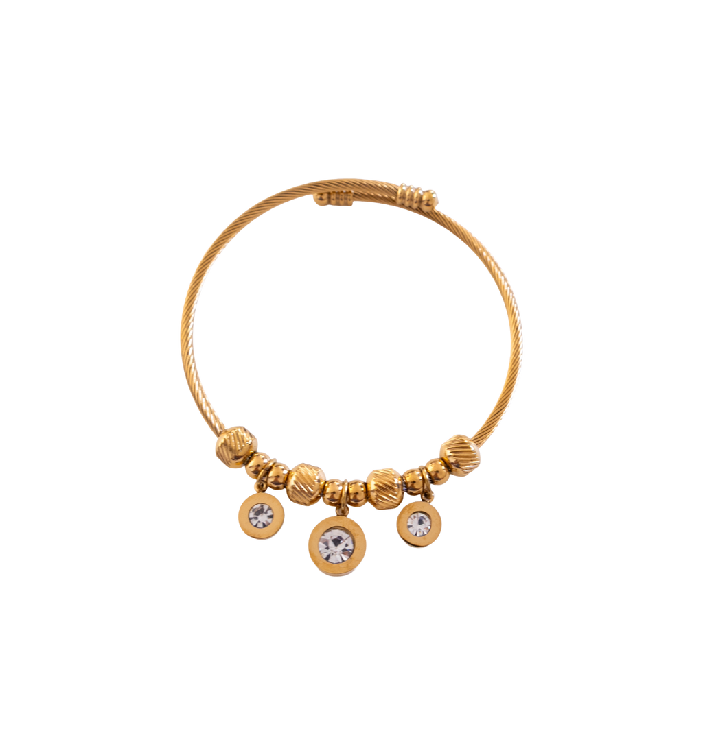 Stainless Steel Gold Cable Bracelet with Three Crystal Charms