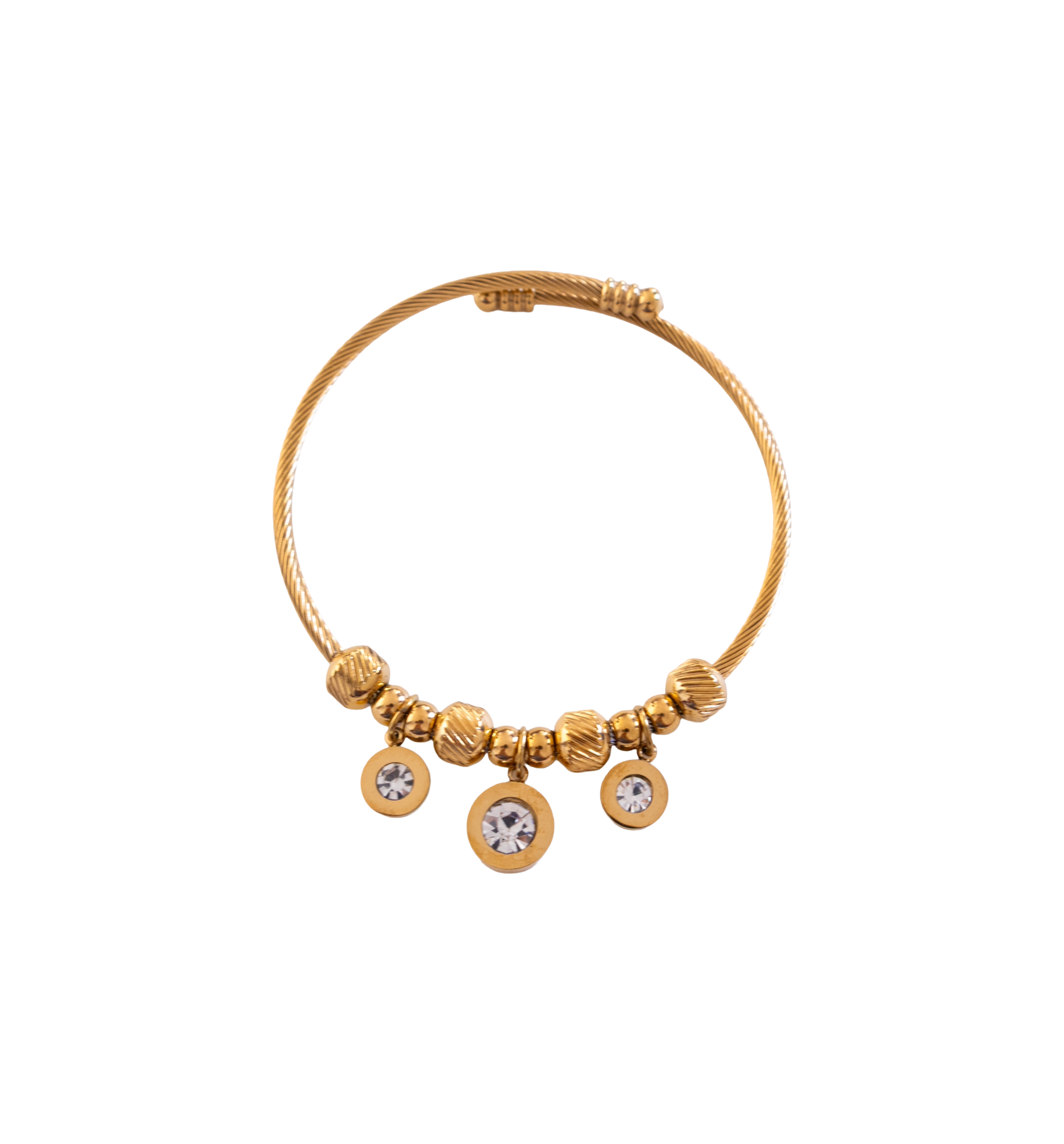 Stainless Steel Gold Cable Bracelet with Three Crystal Charms