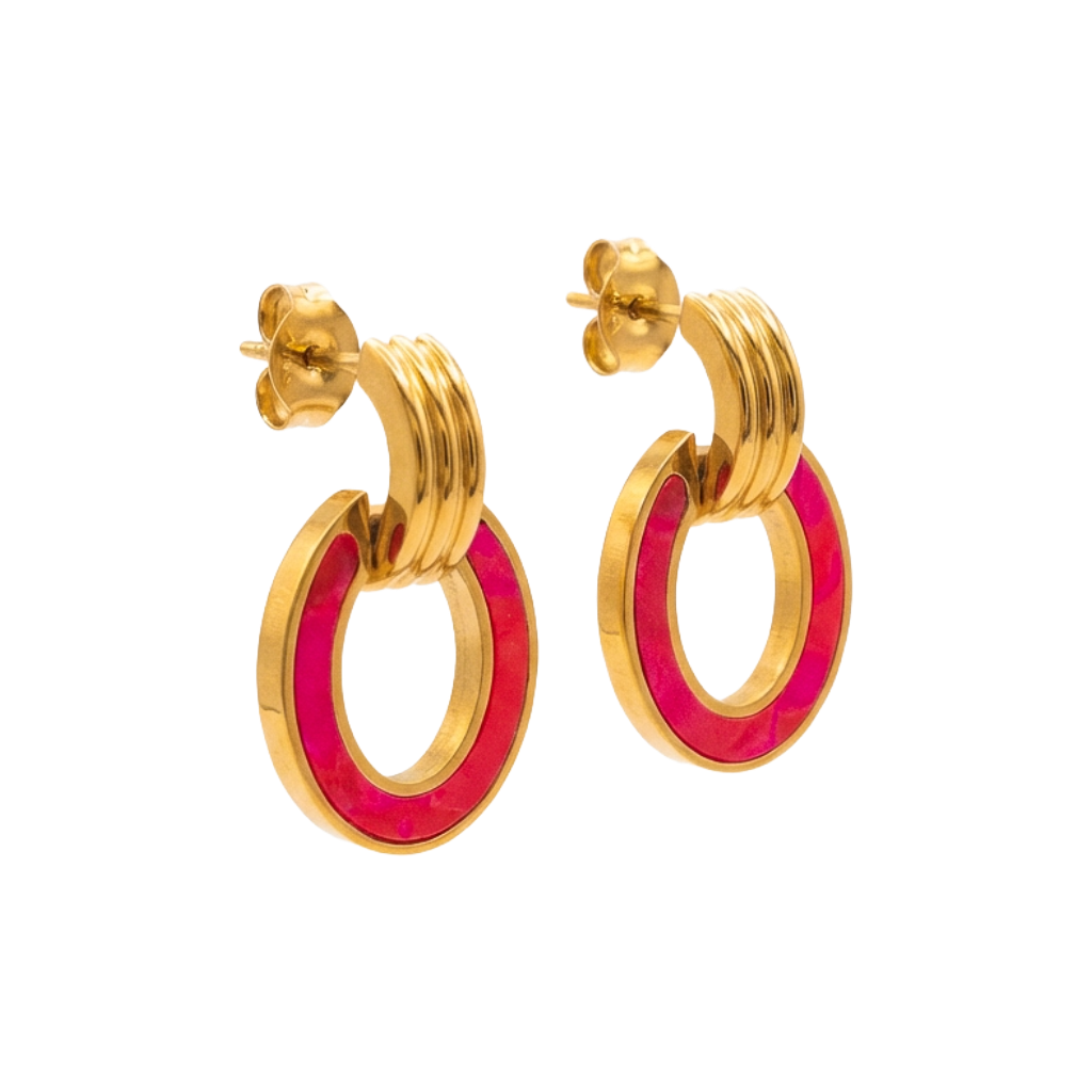Chili Red Enamel Oval Earrings