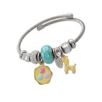 Stainless Steel Charm Bracelet with Flower, Beads, Bolt