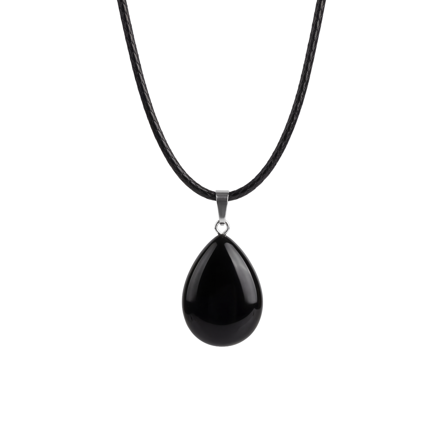 Collar con colgante de lágrima de piedra negra natural