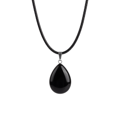 Collar con colgante de lágrima de piedra negra natural
