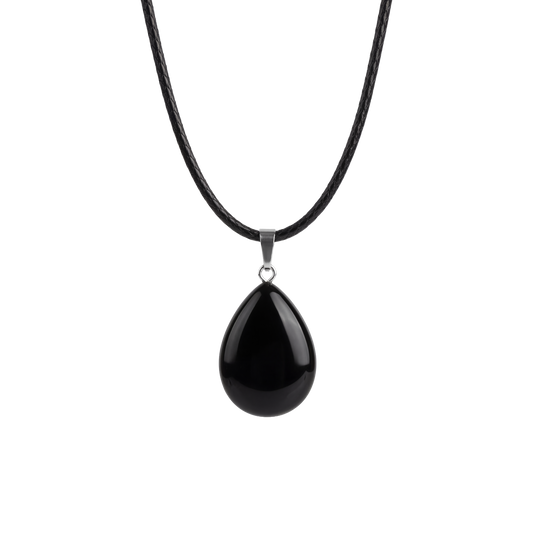 Collar con colgante de lágrima de piedra negra natural