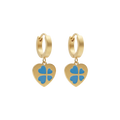 Blue Clover Charm Heart Earings