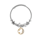 Stainless Steel Cable Bracelet with Moon & Stars Charm