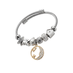 Stainless Steel Cable Bracelet with Moon & Stars Charm