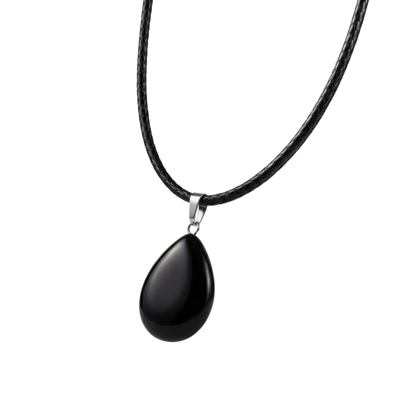 Collar con colgante de lágrima de piedra negra natural