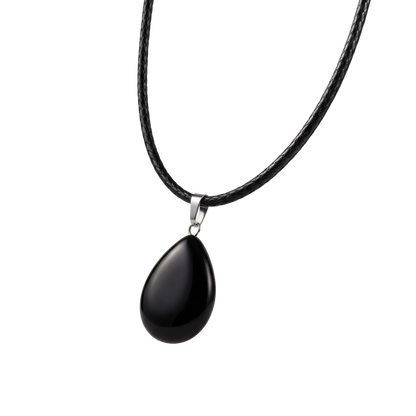 Collar con colgante de lágrima de piedra negra natural