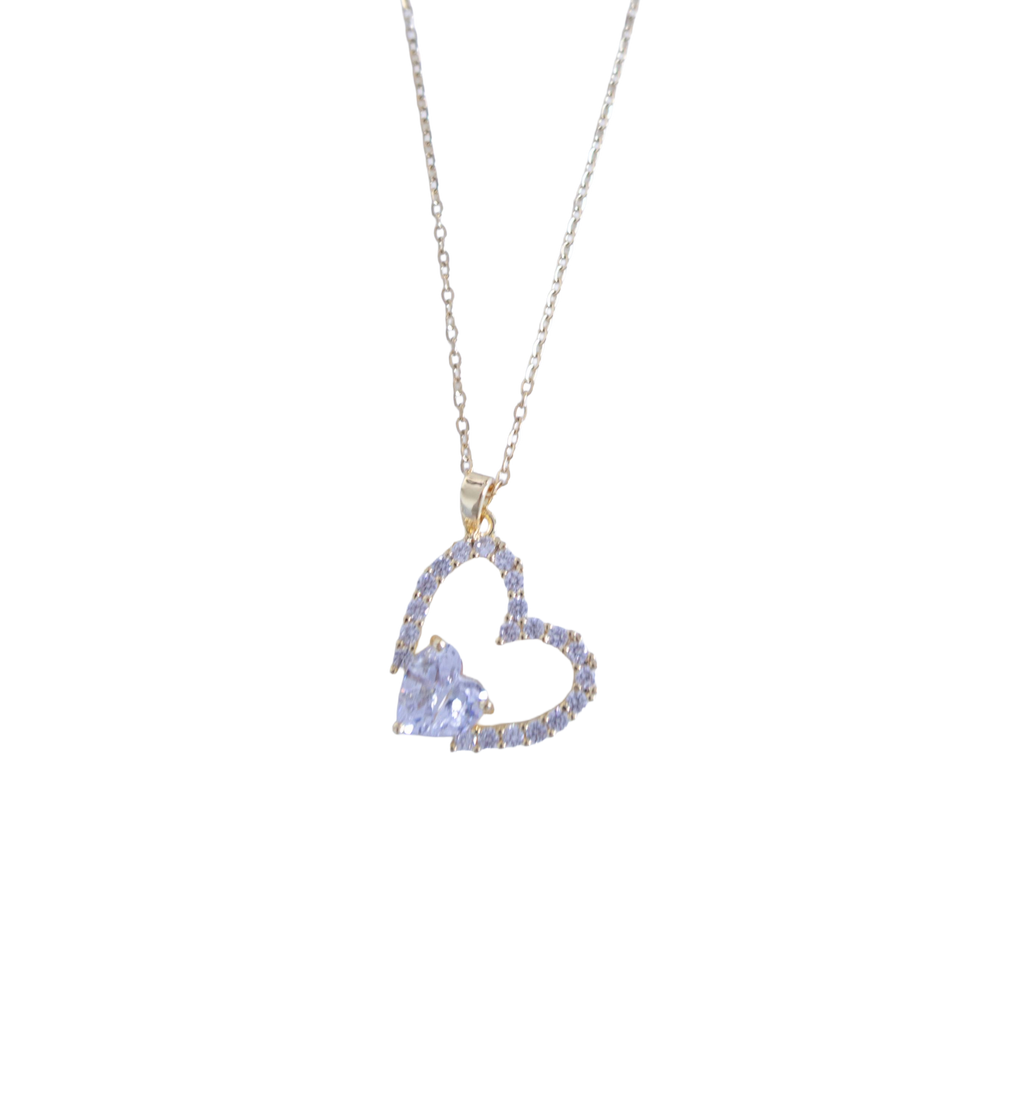 Gold Open Sparkling Crystal Heart Necklace