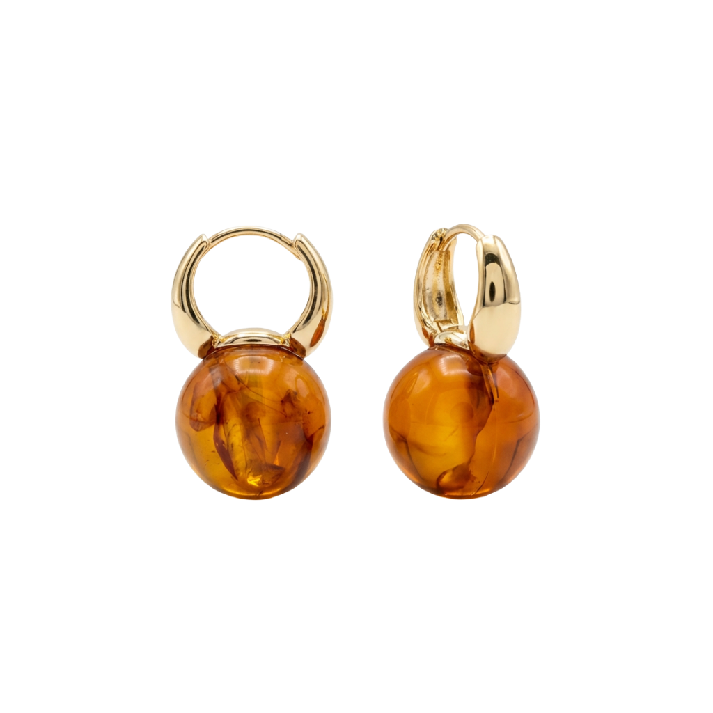 Amber Bead Gold-Tone Hoop Earrings