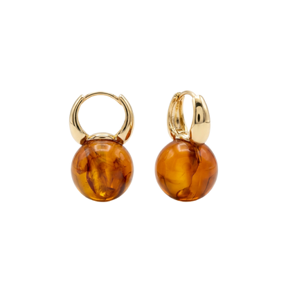 Amber Bead Gold-Tone Hoop Earrings