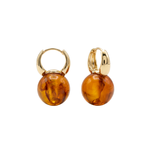 Amber Bead Gold-Tone Hoop Earrings