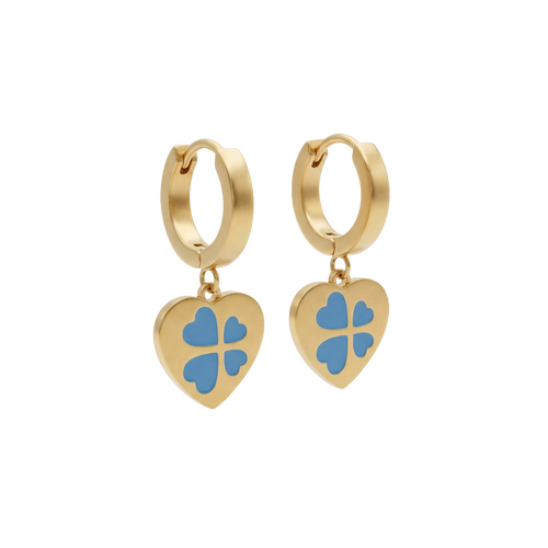 Blue Clover Charm Heart Earings