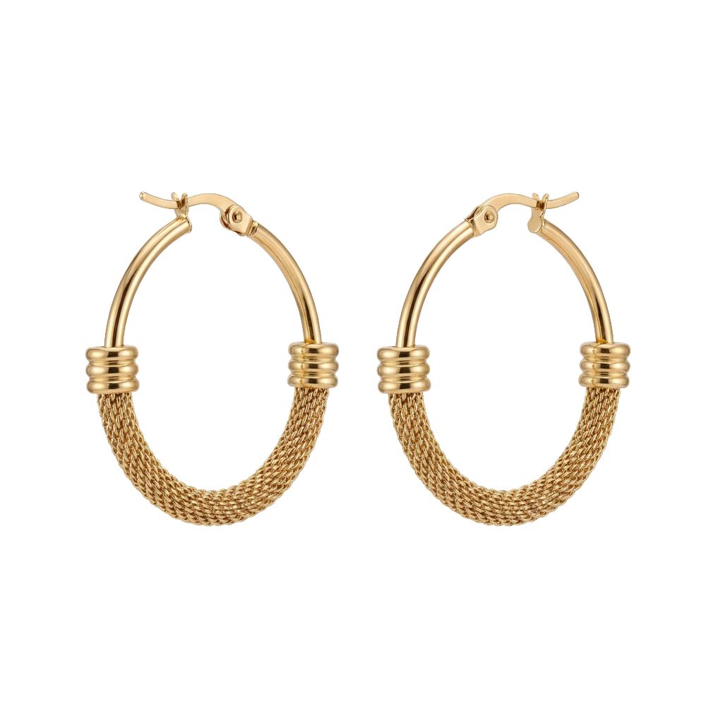 Textured Gold Mesh Hoop Earrings