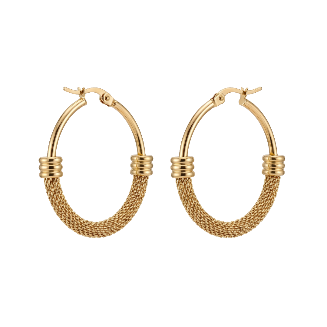 Textured Gold Mesh Hoop Earrings