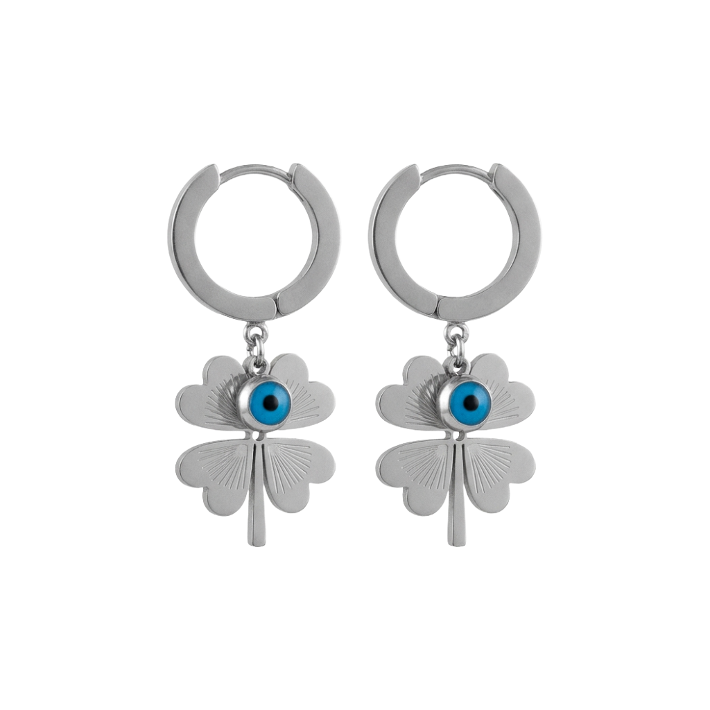 Blue Evil Eye Four-Leaf Clover Earrings