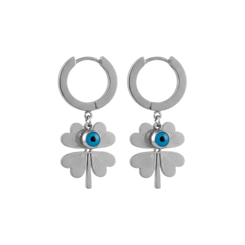 Blue Evil Eye Four-Leaf Clover Earrings