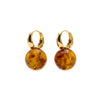 Amber Bead Gold-Tone Hoop Earrings