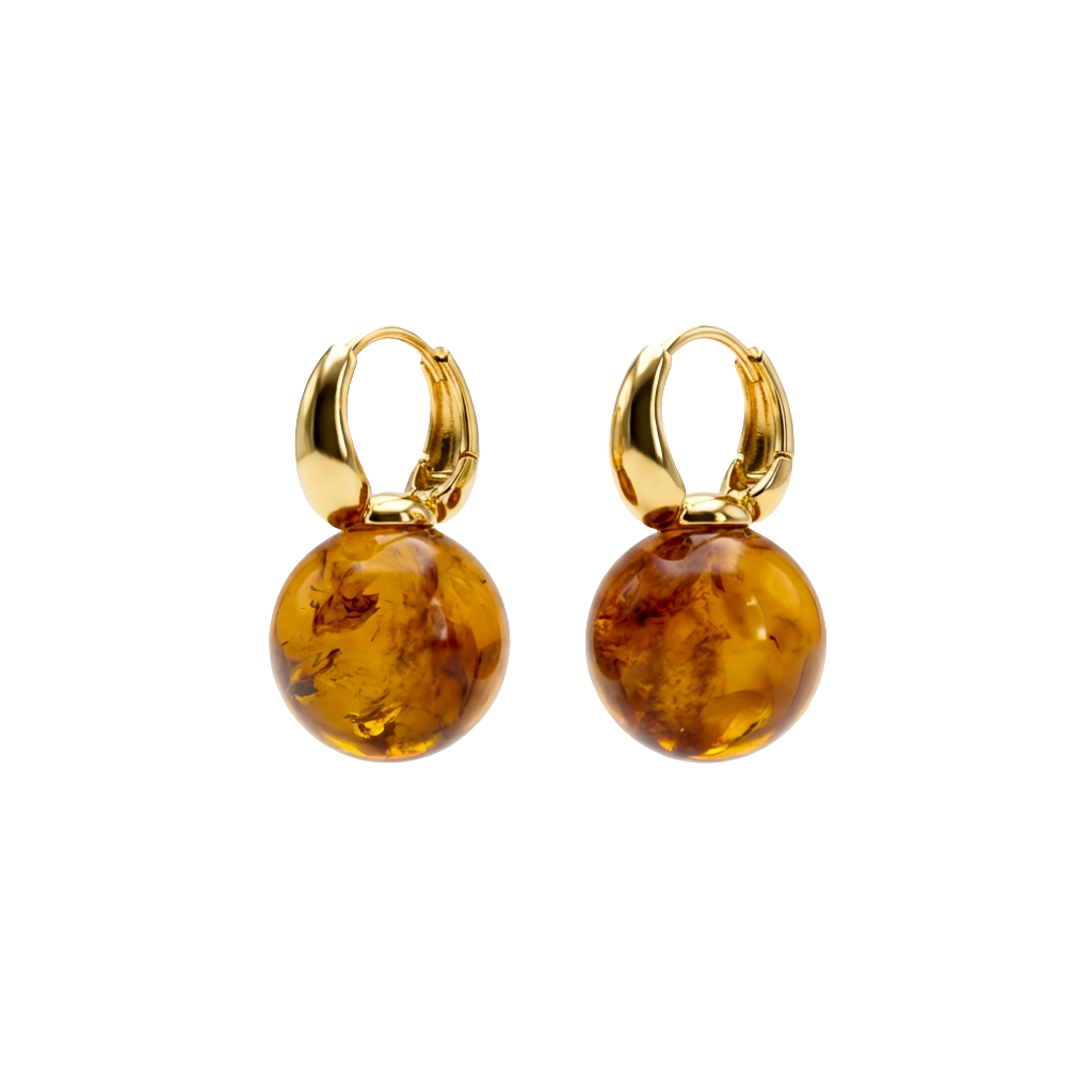 Amber Bead Gold-Tone Hoop Earrings
