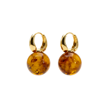 Amber Bead Gold-Tone Hoop Earrings