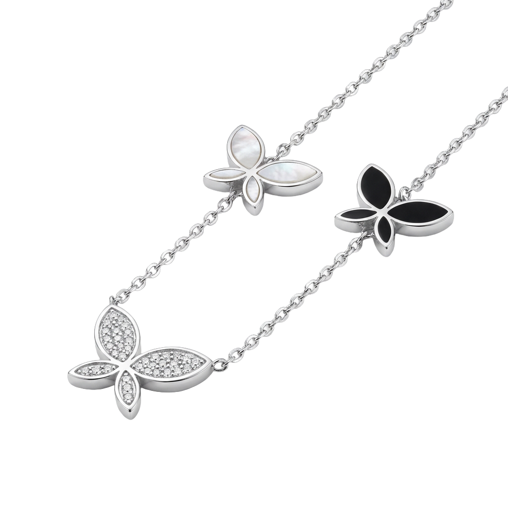 Elegant Silver Butterfly Cascade Necklace